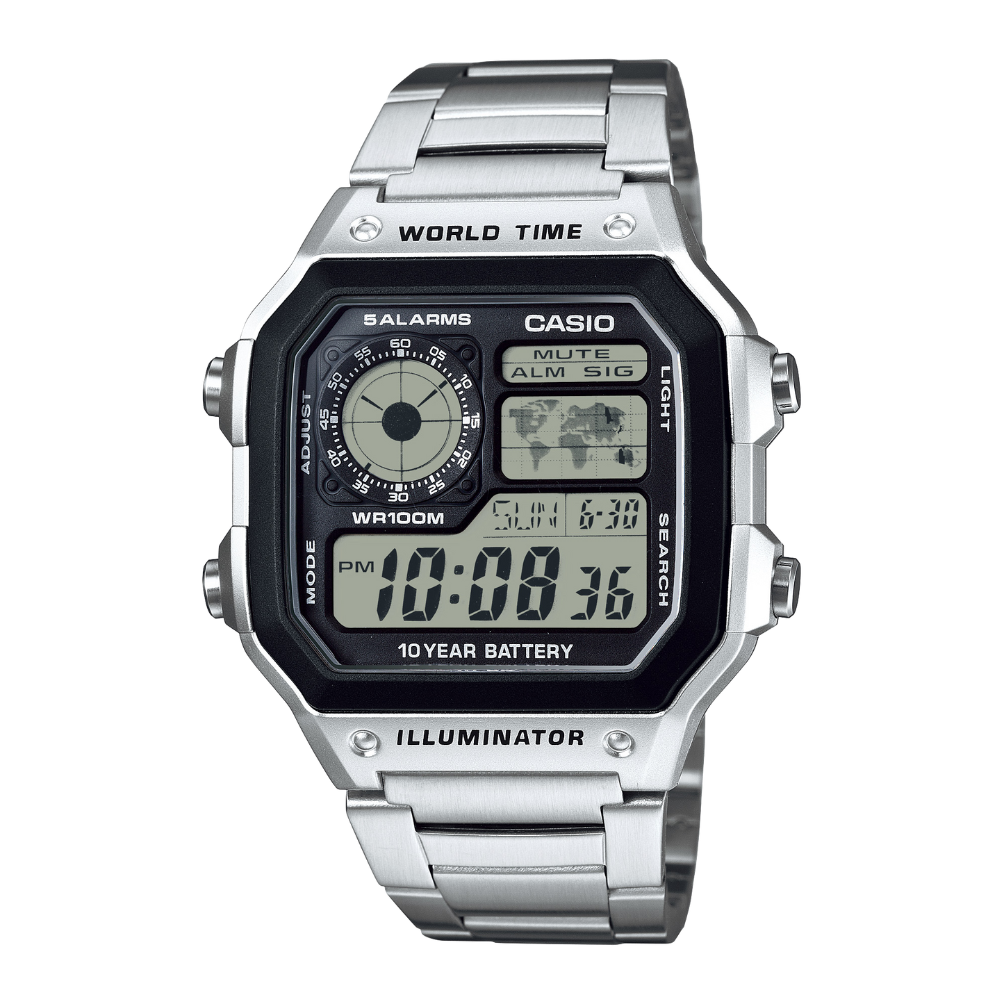 Casio AE1200WHD-1A | Stainless Steel Band World Time Watch