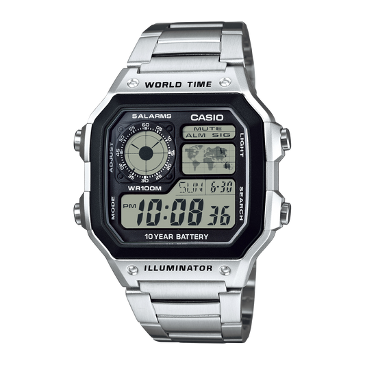 Casio AE1200WHD-1A | Stainless Steel Band World Time Watch