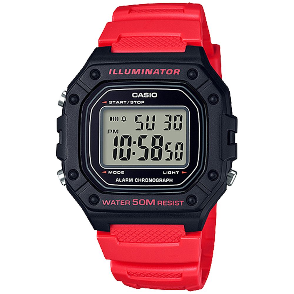 Casio W218H-4BV | Bright Red Digital Men's Watch