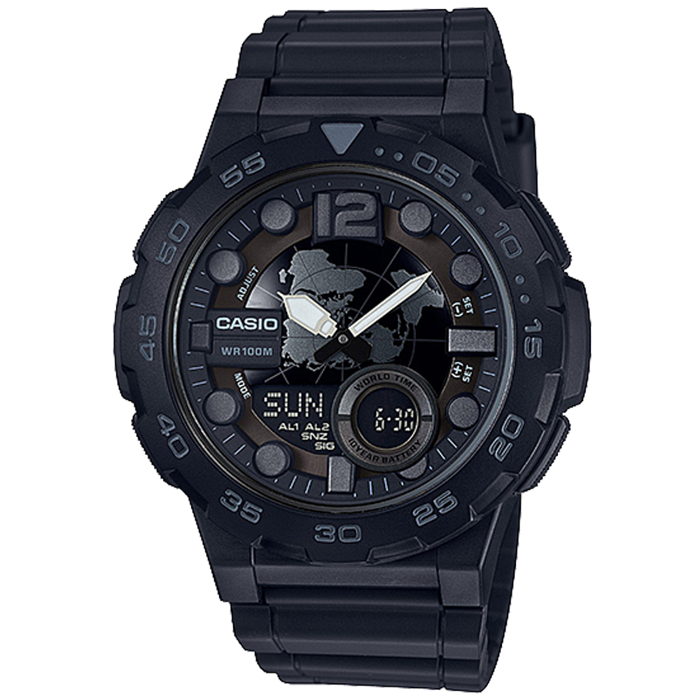 Casio AEQ100W-1BV | Analog-Digital All Black Watch