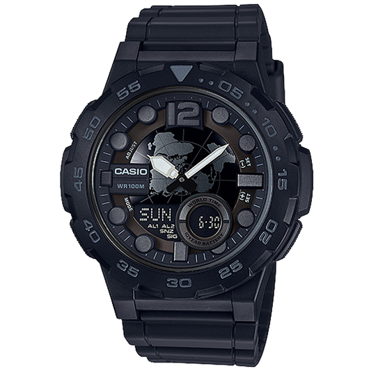 Casio AEQ100W-1BV | Analog-Digital All Black Watch