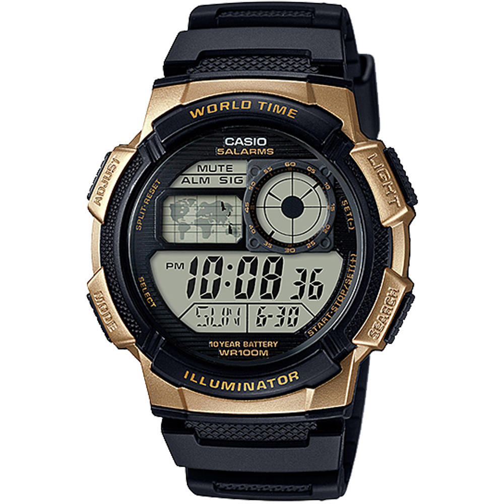Casio AE1000W-1A3V | Illuminator Black and Gold Digital Watch