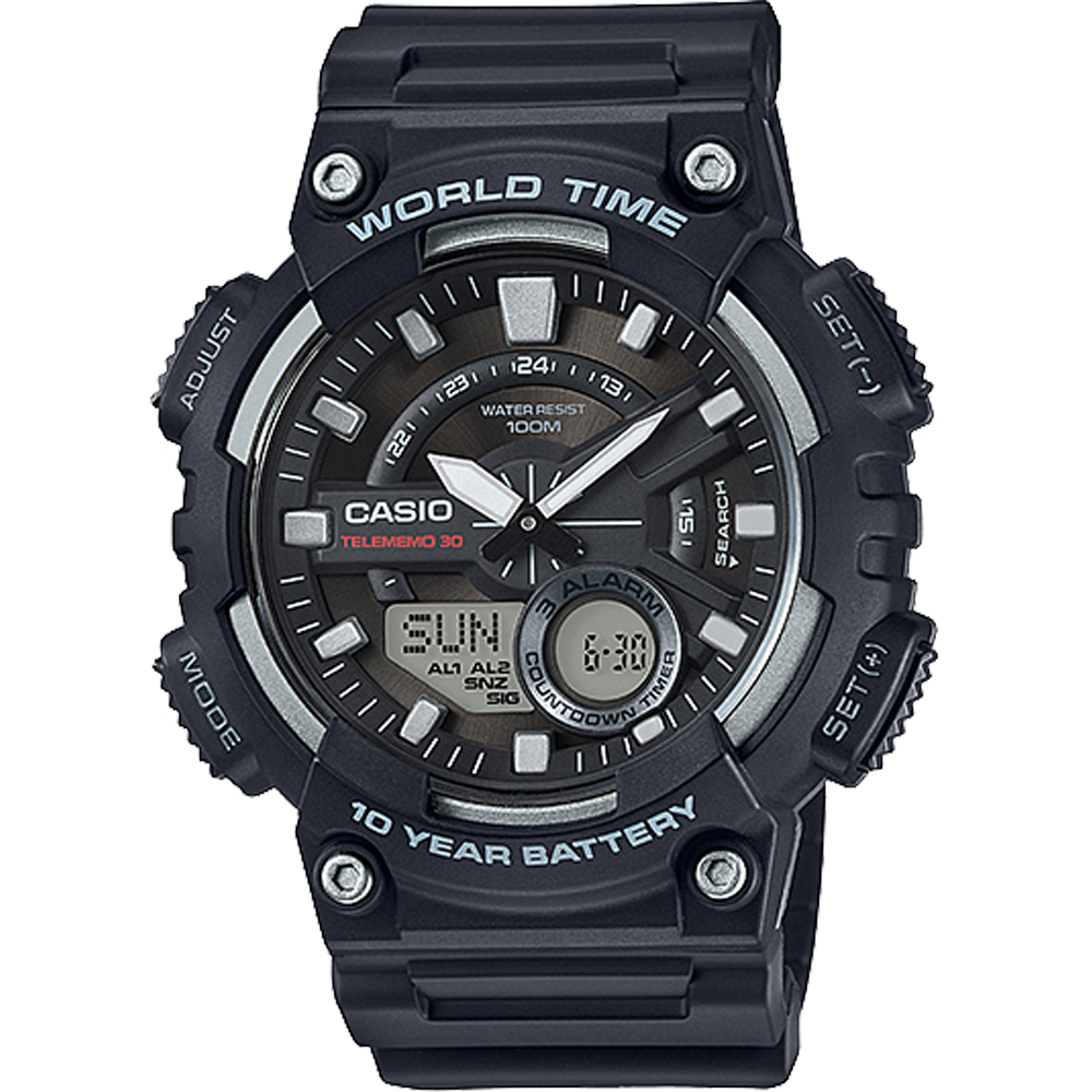Casio AEQ110W-1AV | Analog-Digital Black and Silver Watch