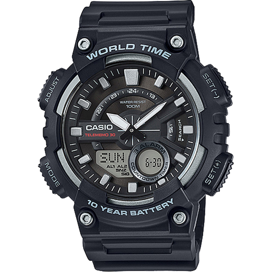 Casio AEQ110W-1AV | Analog-Digital Black and Silver Watch