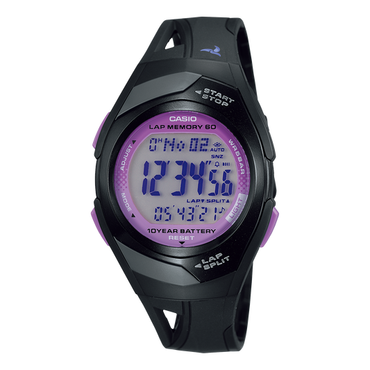 Casio STR300-1C | Black and Purple Digital Women's Eco-friendly Runners Watch
