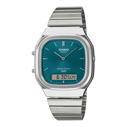 Casio AQ240E-3A | Vintage Analog-Digital Watch, Blue-Green Dial