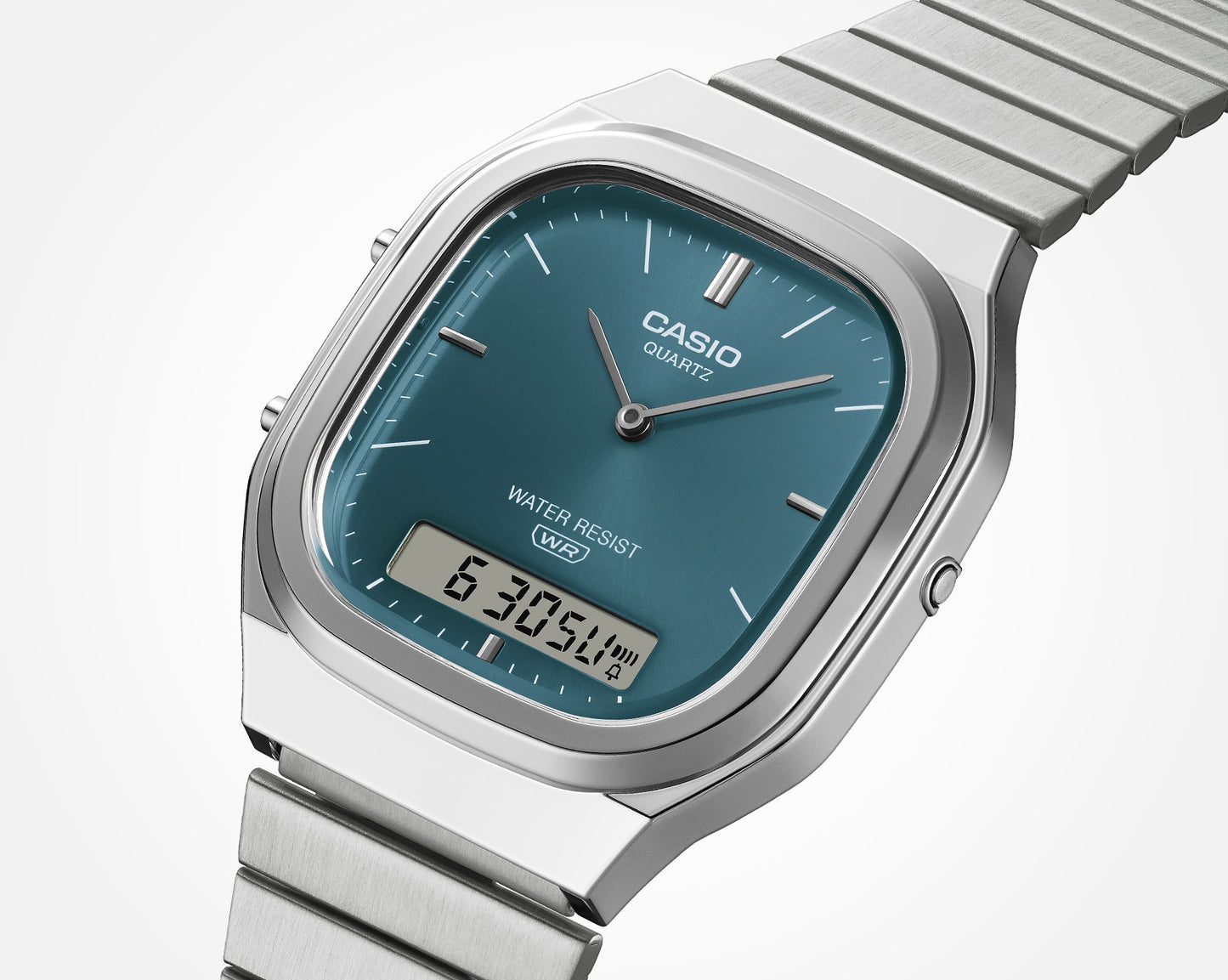 Casio AQ240E-3A | Vintage Analog-Digital Watch, Blue-Green Dial