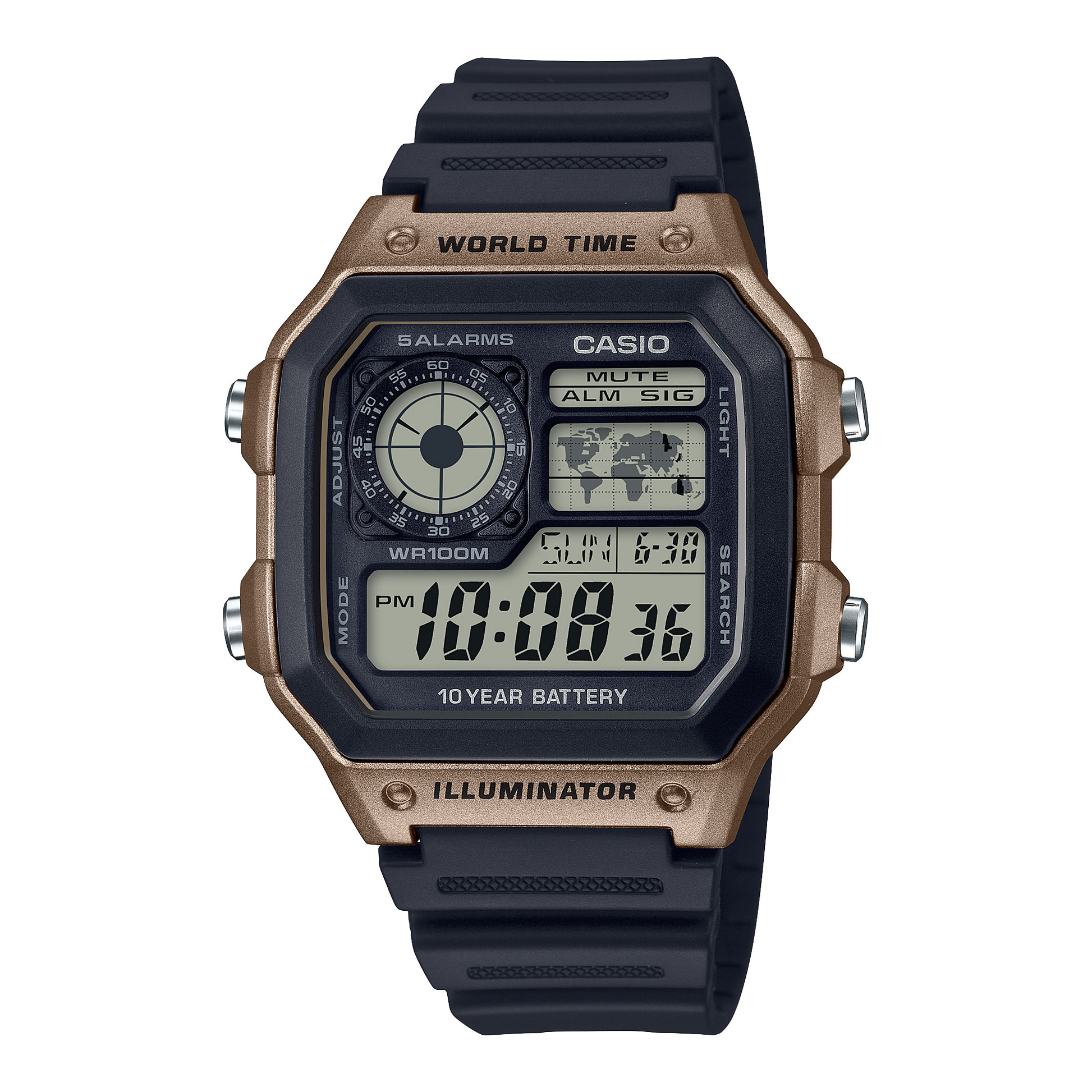 Casio AE1200WH-5AV | Illuminator Black and Brown Digital Watch