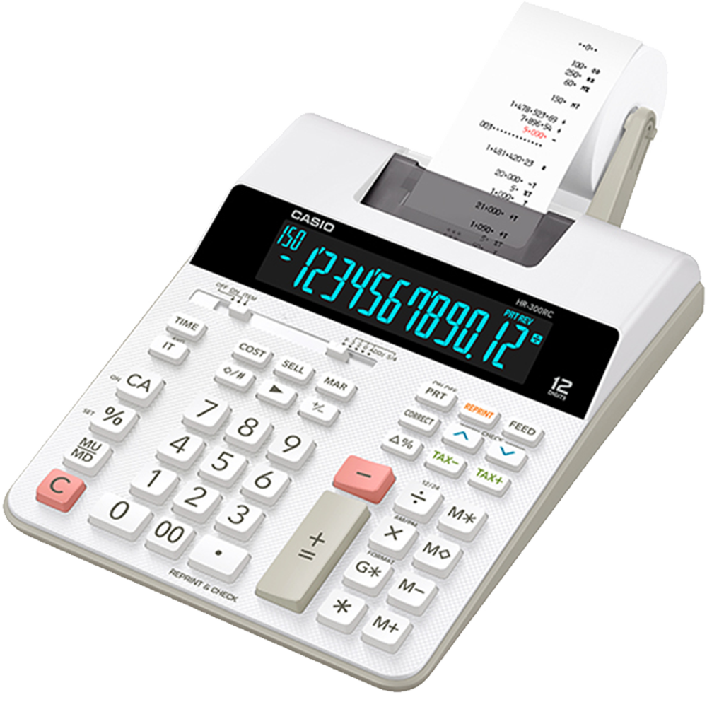 Casio HR-300RC Illuminated LCD Printing Calculator | Printing Calculator - Backlit LCD Display