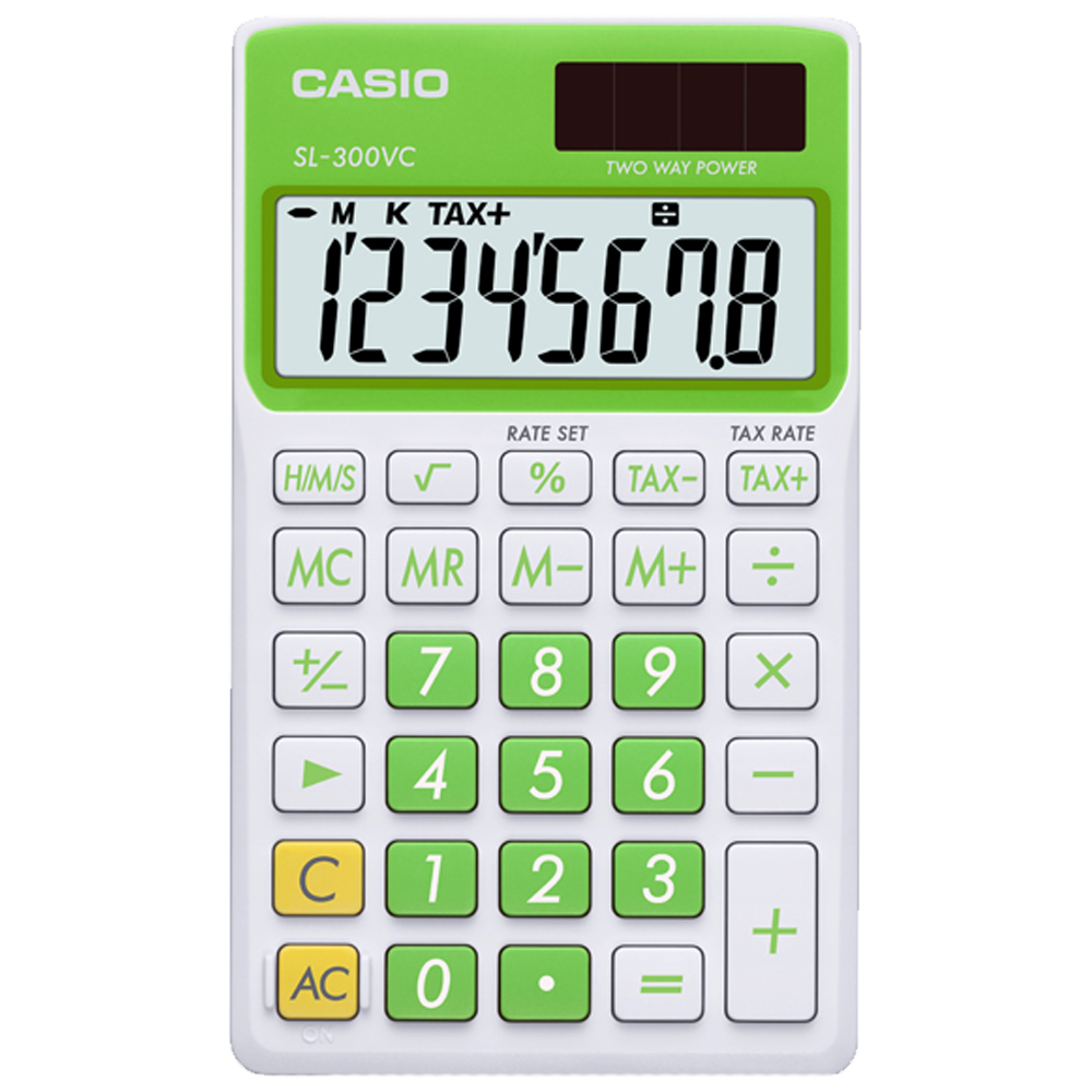 Casio SL300VC-GN | Lime Green and White Portable Calculator